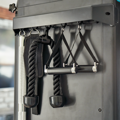 Echelon Strength Pro cable resistance machine close up of attachments and organization