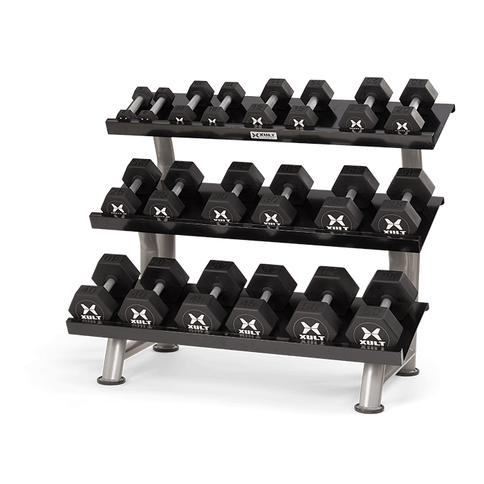 Matrix XULT Flat Dumbbell Rack for 10 pairs of dumbbells - with dumbbells