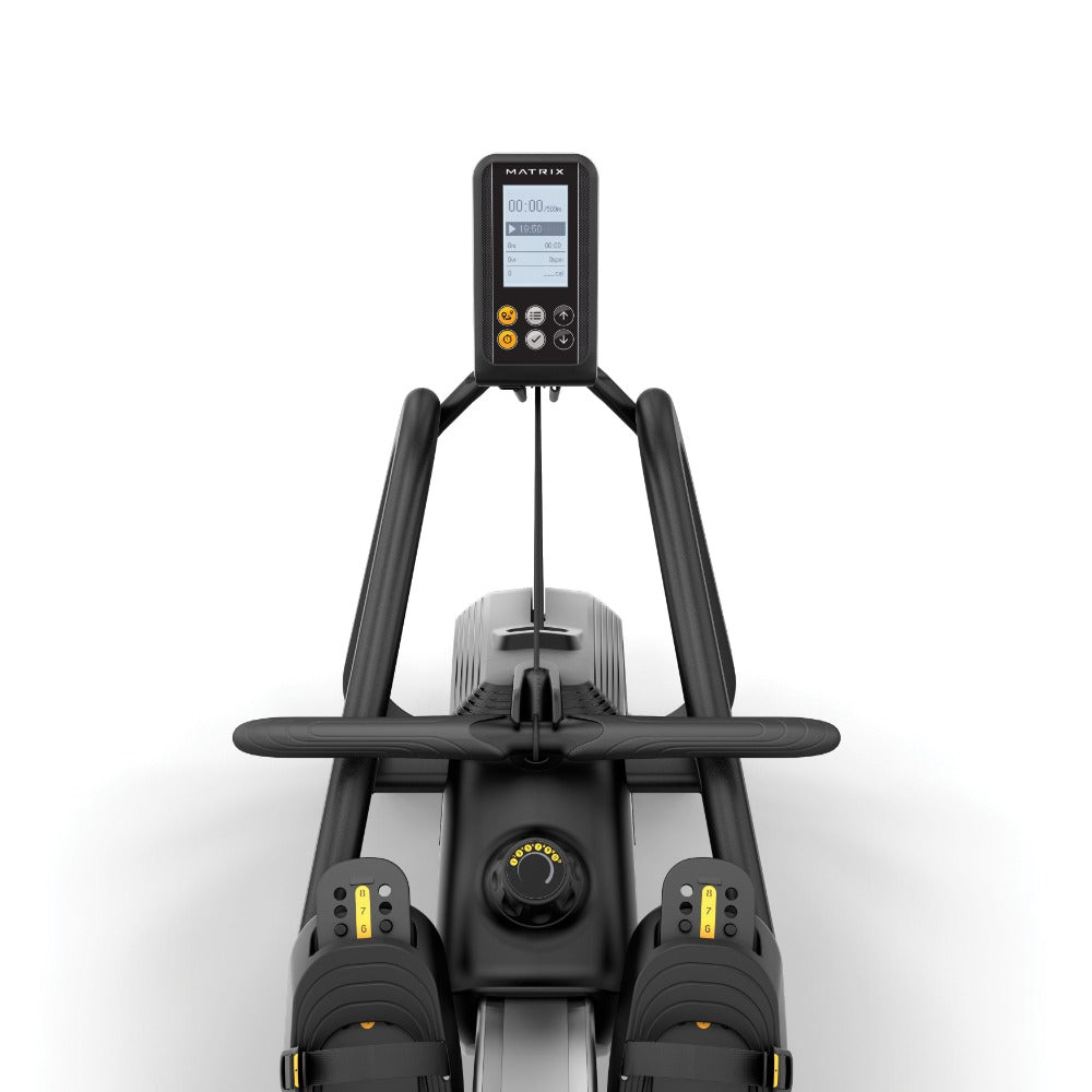 Matrix Fitness Rower Close up of handles and console